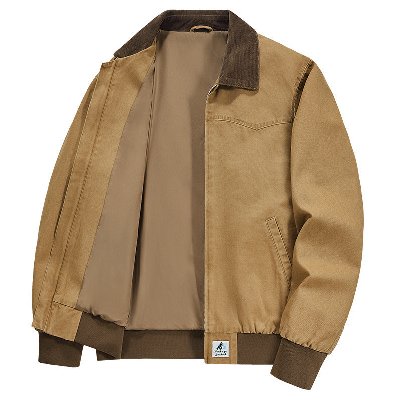 Men’s Casual Workwear Jacket – Modern Fit, Everyday Style for spring And Autumn Washed Denim Work Jacket With Lapel For Young Men