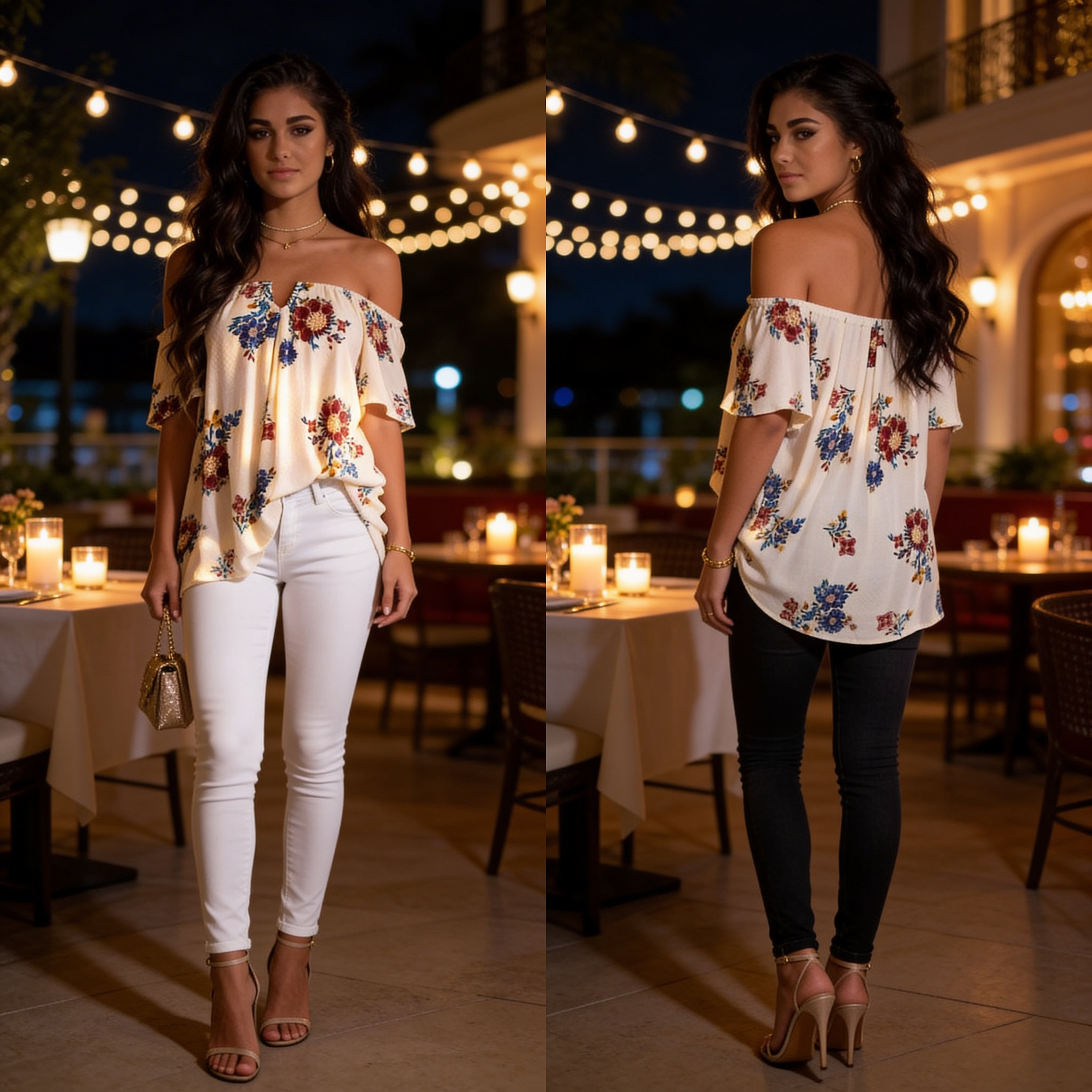 “Effortless Summer Glow Off-Shoulder Floral Blouse”