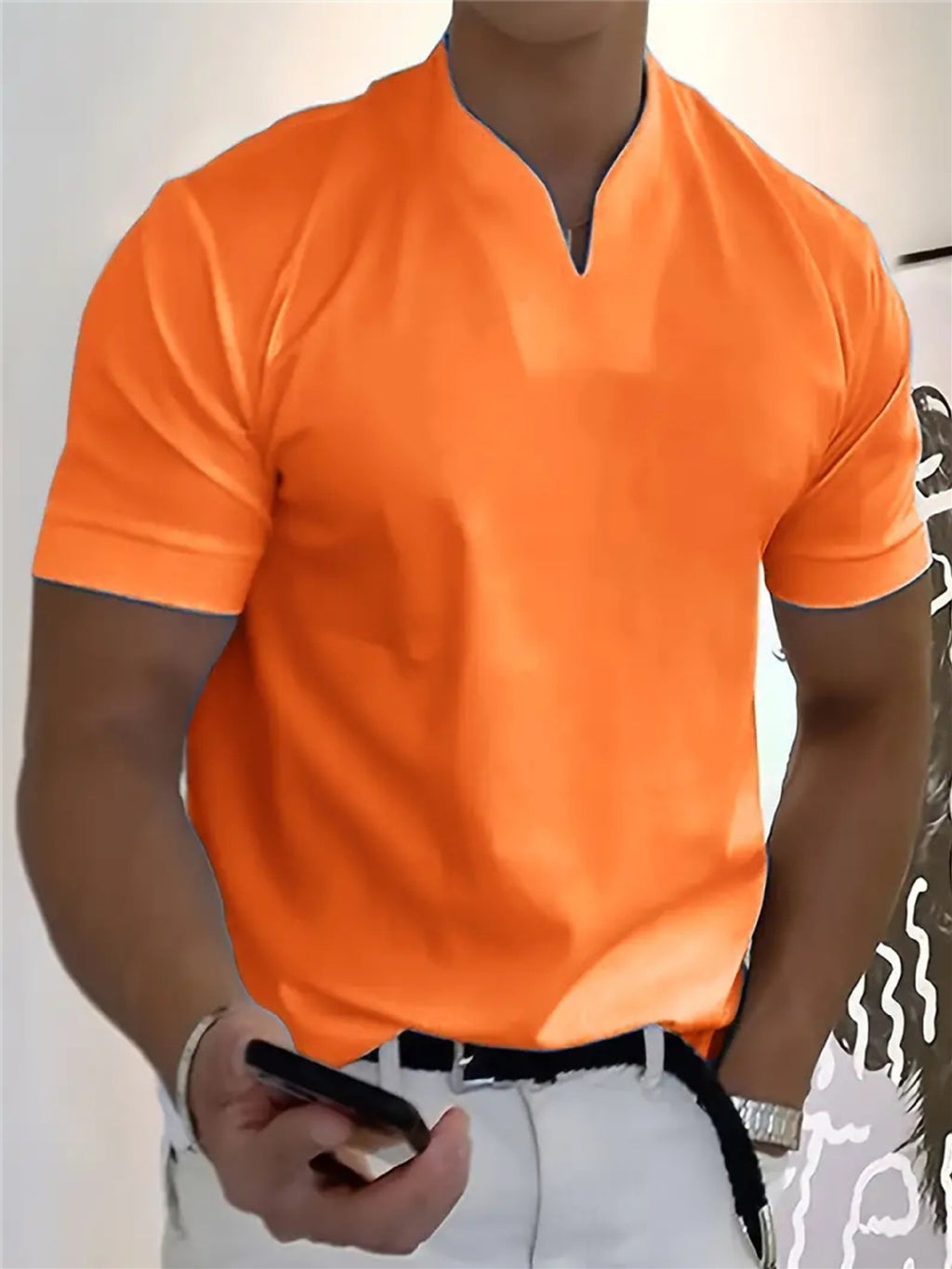 Men’s V-Notch Short Sleeve Shirt – Athletic Fit, Modern Summer Style