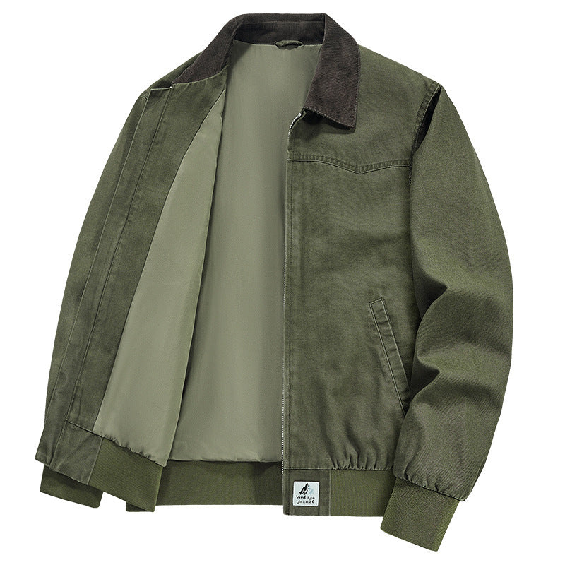 Men’s Casual Workwear Jacket – Modern Fit, Everyday Style for spring And Autumn Washed Denim Work Jacket With Lapel For Young Men