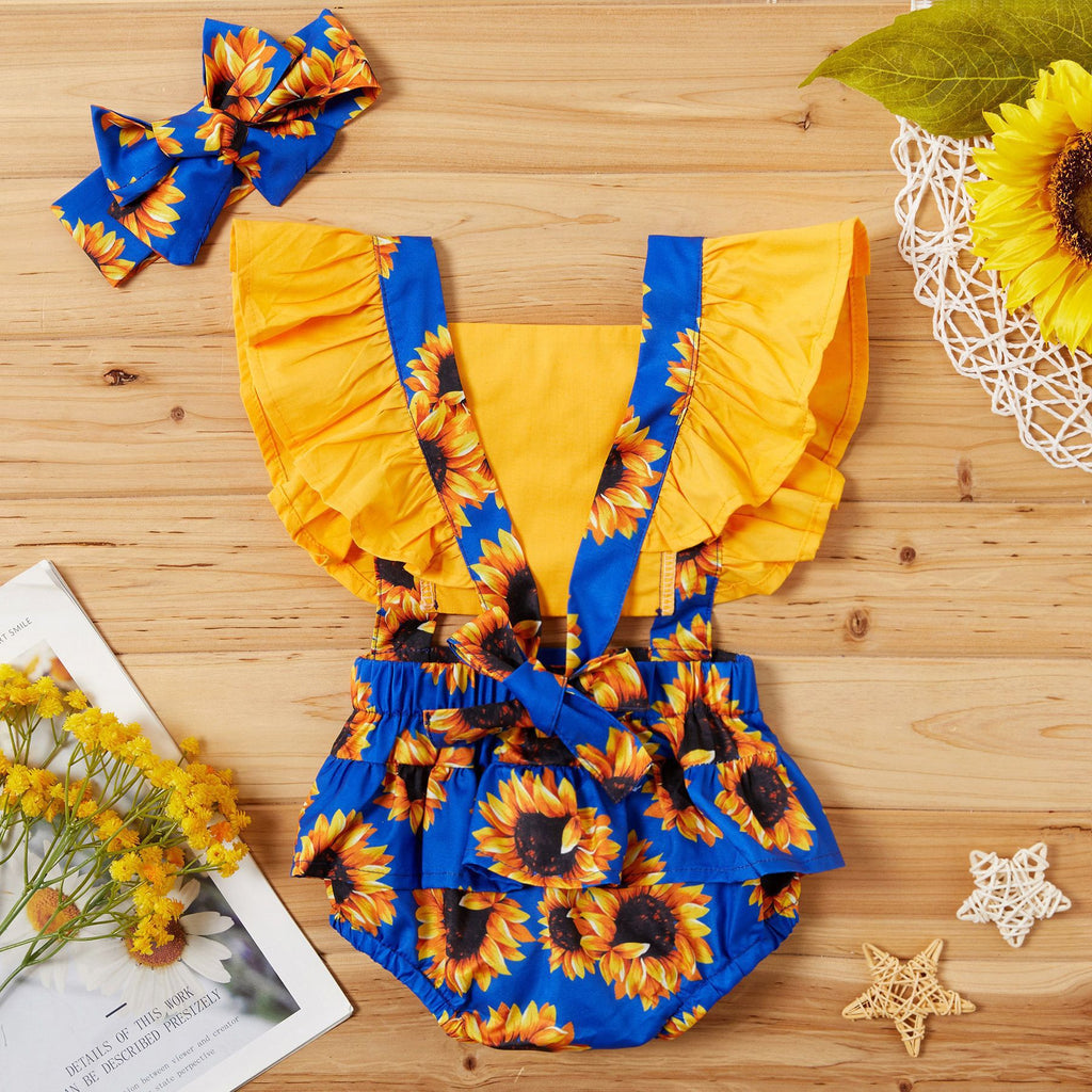Sunflower Summer Baby Romper Set – Cute Ruffle Outfit for Parties & Family Gatherings