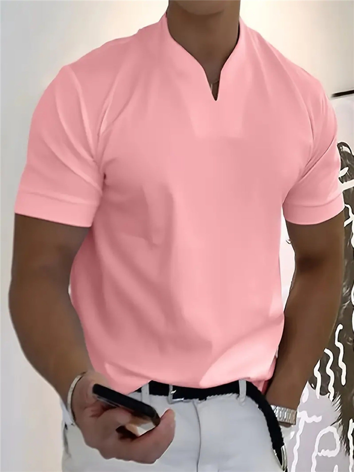 Men’s V-Notch Short Sleeve Shirt – Athletic Fit, Modern Summer Style