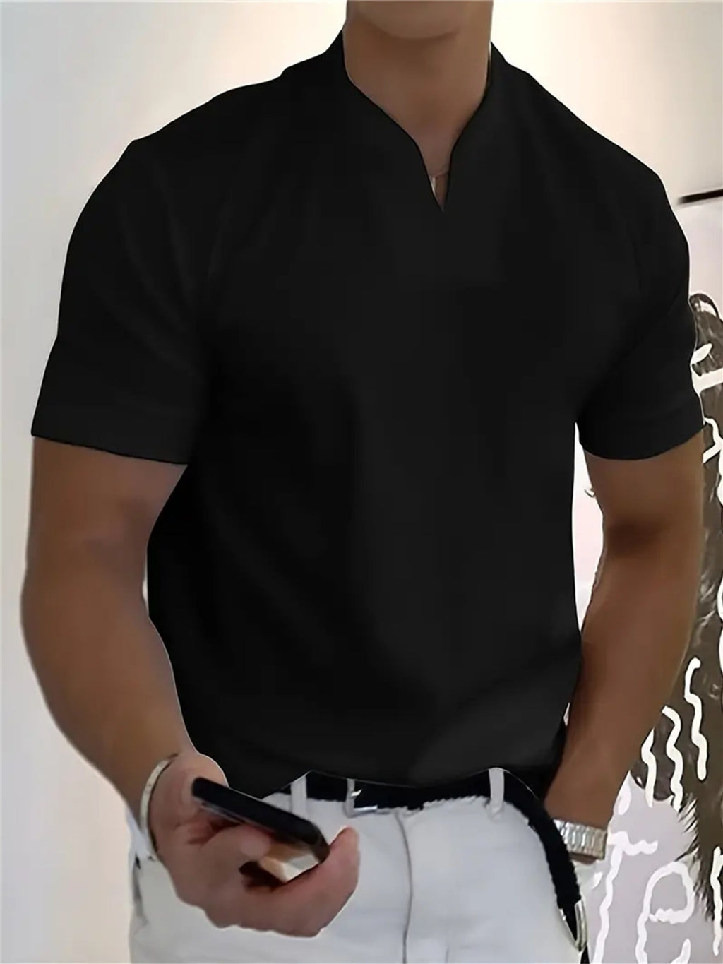 Men’s V-Notch Short Sleeve Shirt – Athletic Fit, Modern Summer Style