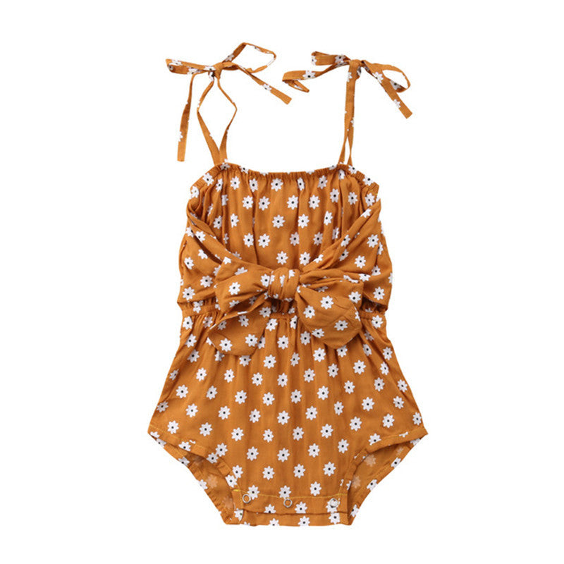 Leora Summer Romper Newborn Baby Girl Strap Bowknot Floral Romper Polka Dot Jumpsuit Outfits Sun suit — Soft Summer Outfit with Adjustable Tie Straps
