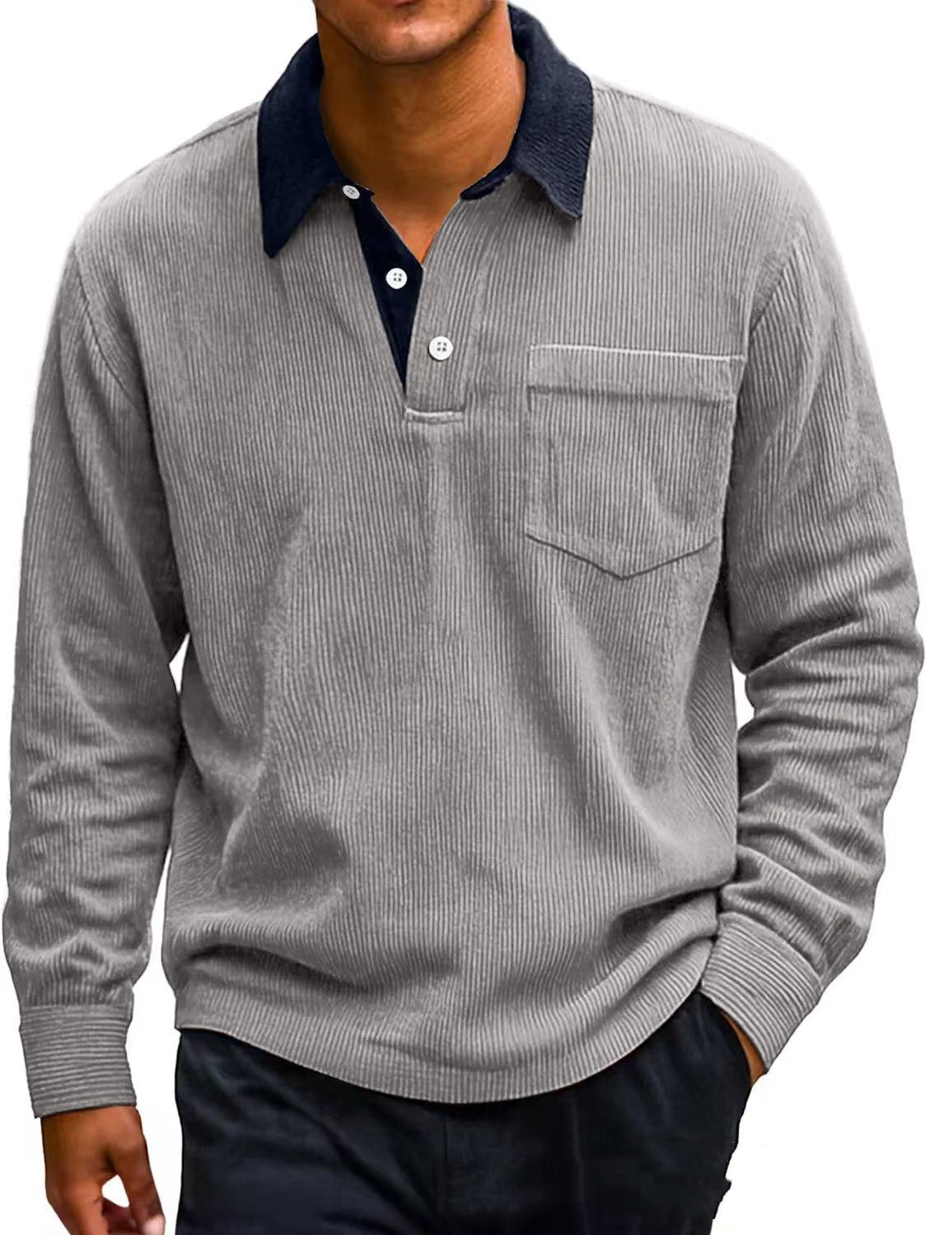 Men’s Vintage Corduroy Polo – Clean Fit Long Sleeve Shirt