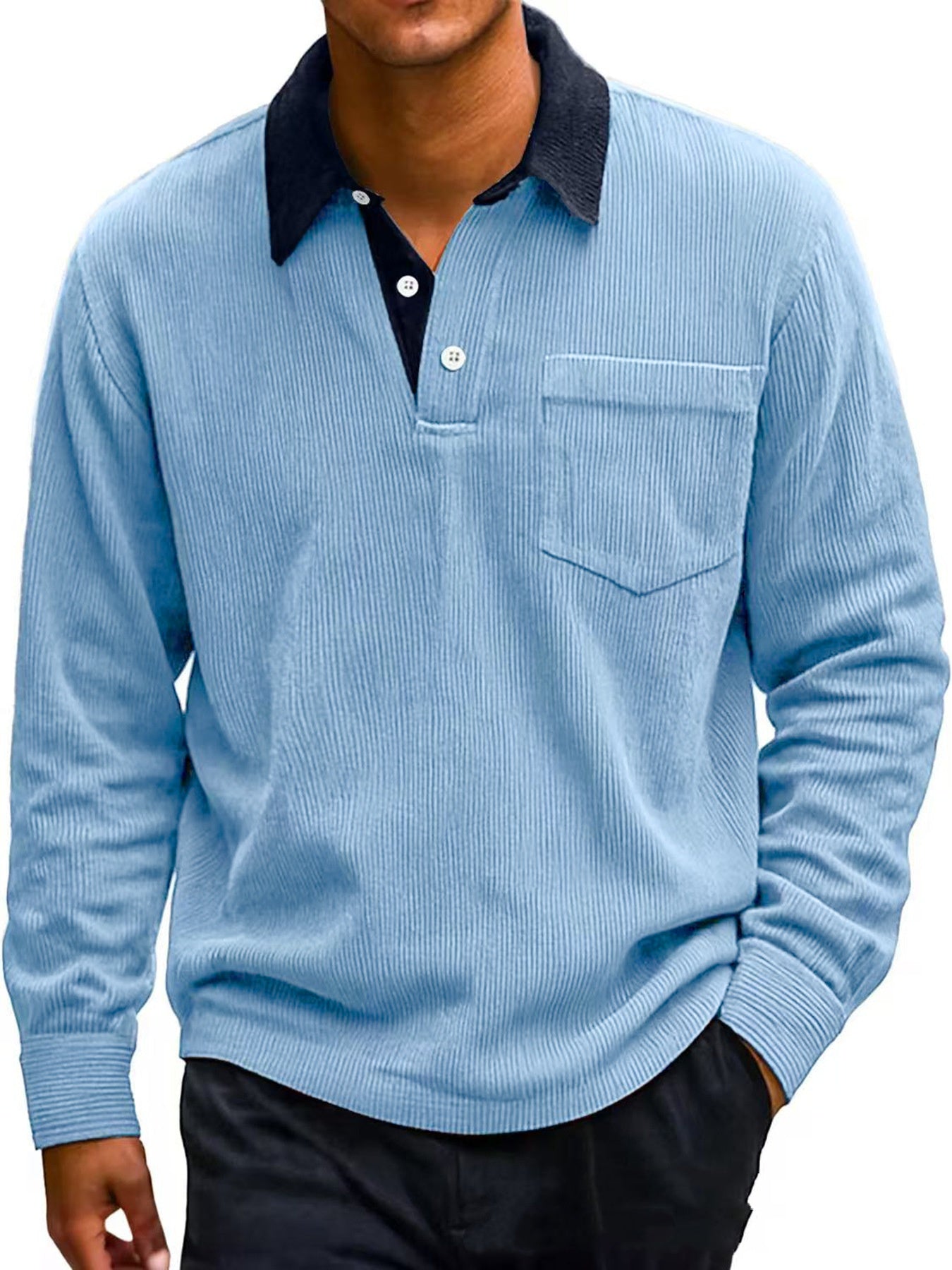 Men’s Vintage Corduroy Polo – Clean Fit Long Sleeve Shirt