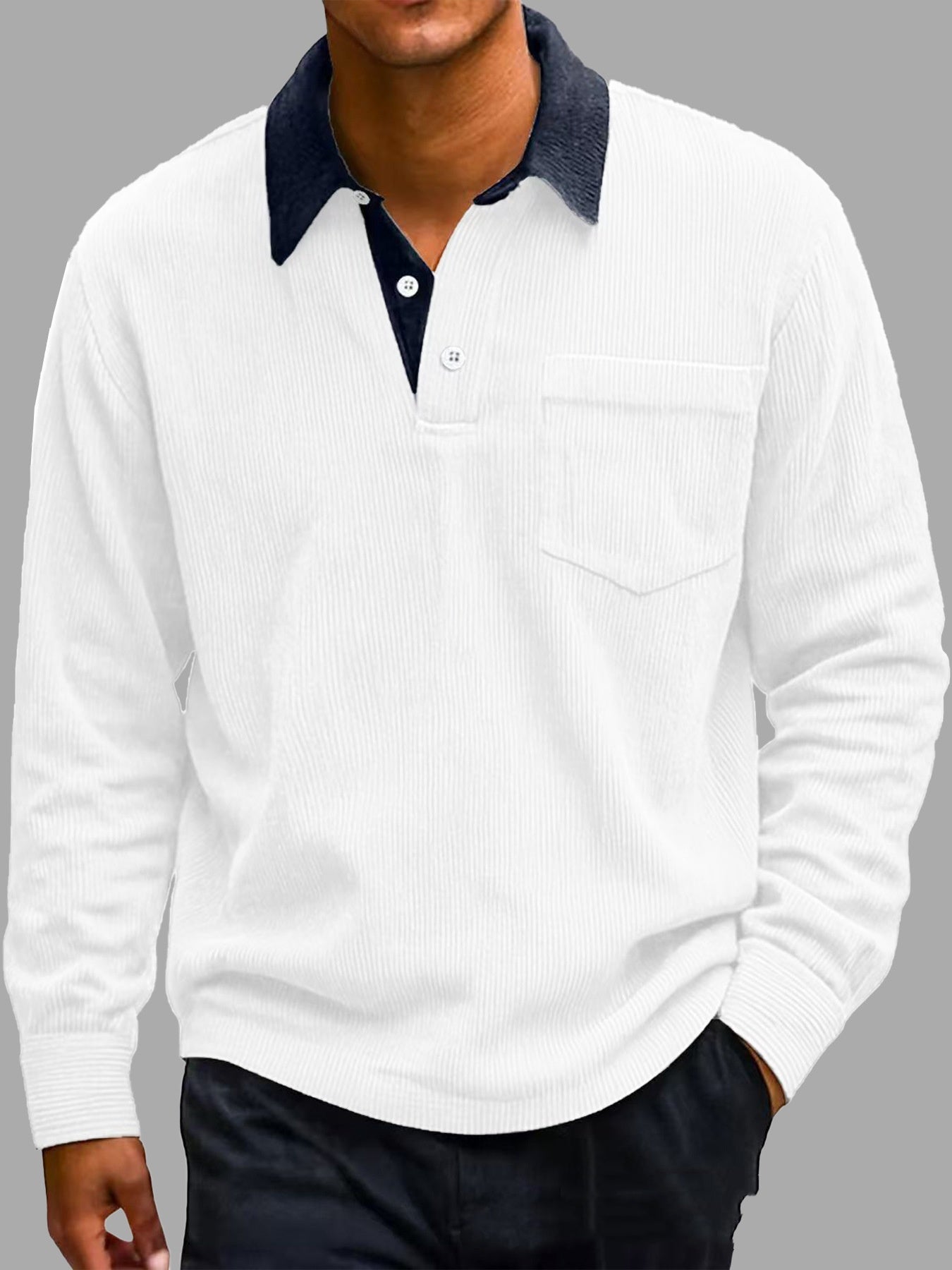 Men’s Vintage Corduroy Polo – Clean Fit Long Sleeve Shirt