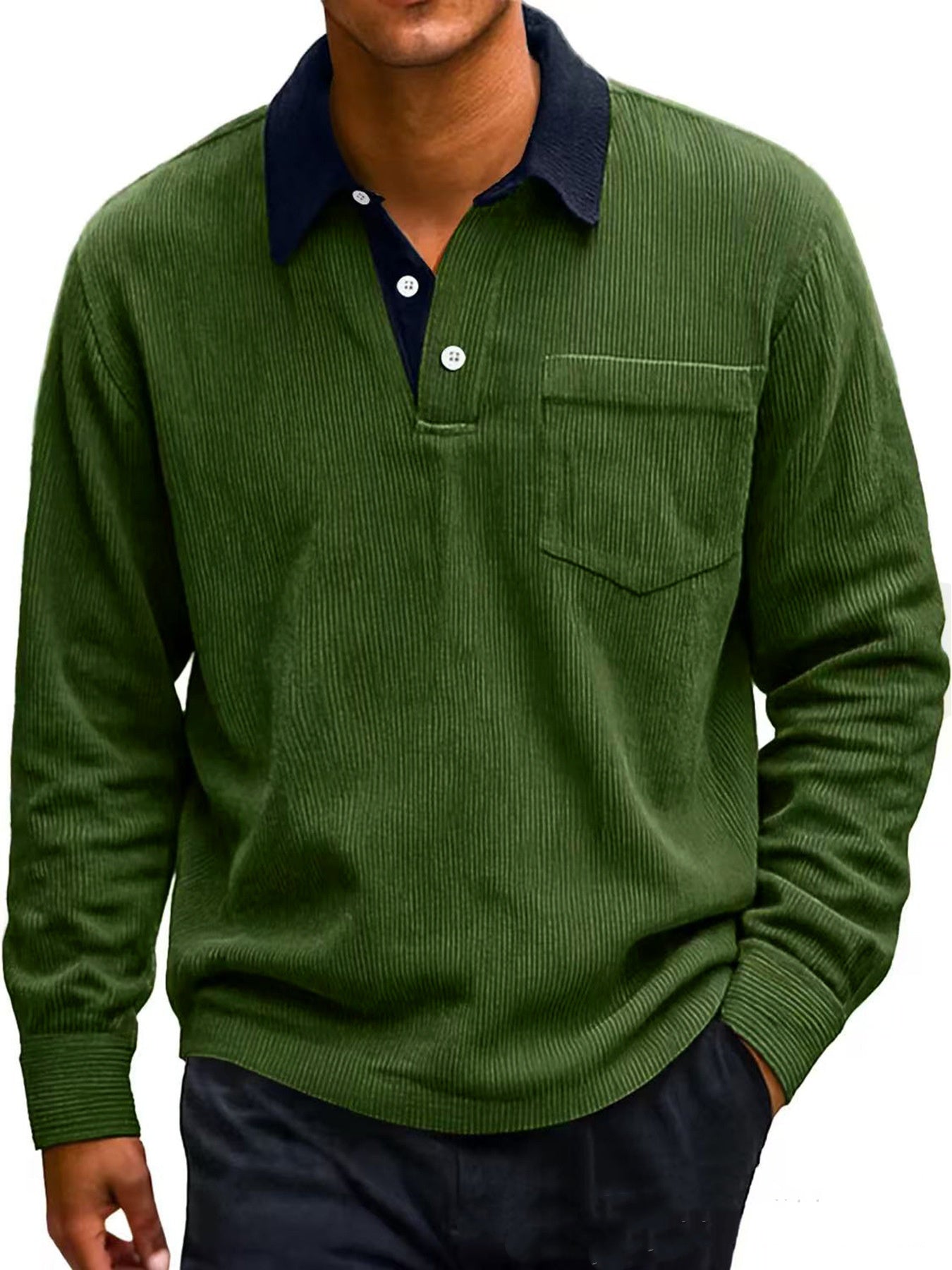 Men’s Vintage Corduroy Polo – Clean Fit Long Sleeve Shirt