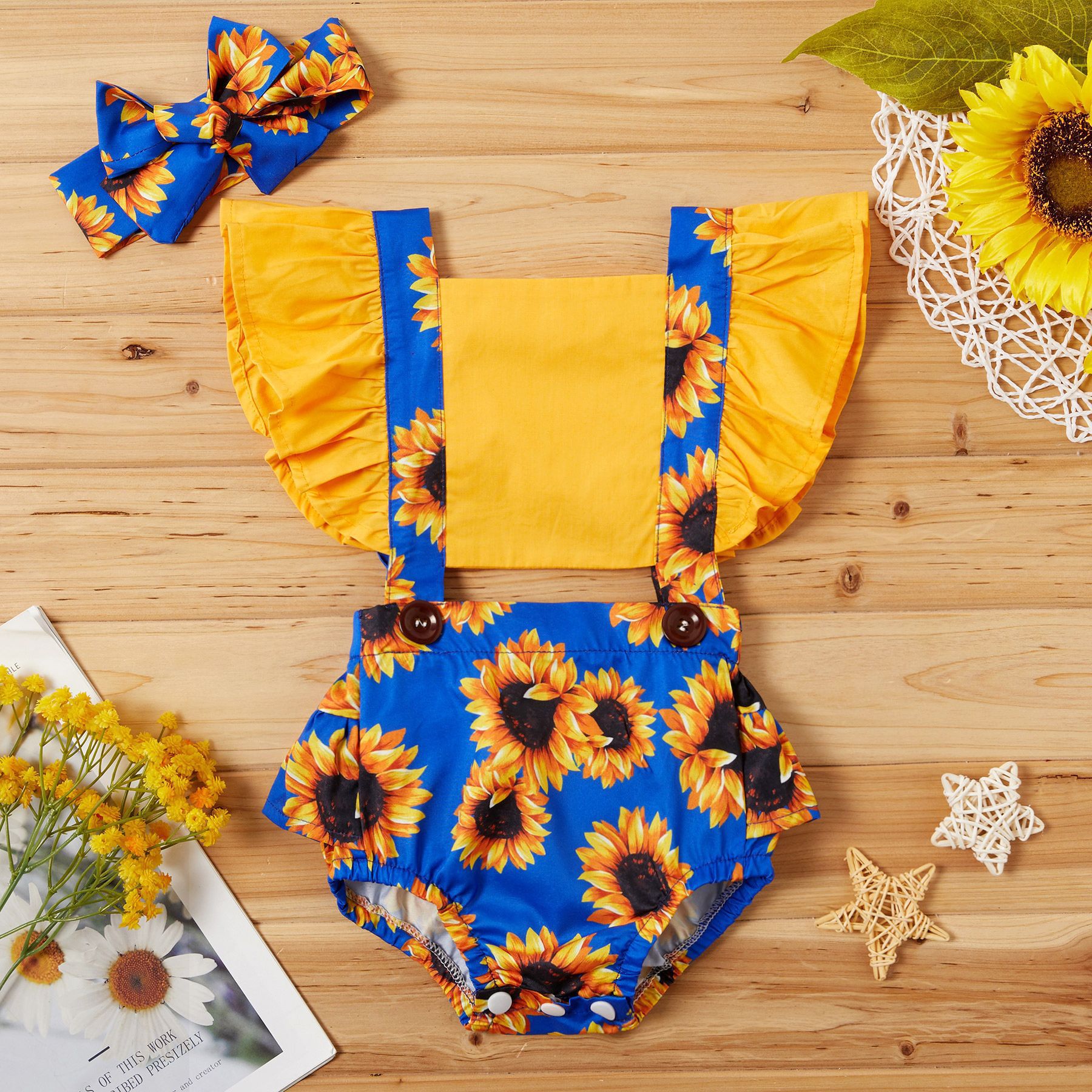 Sunflower Summer Baby Romper Set – Cute Ruffle Outfit for Parties & Family Gatherings