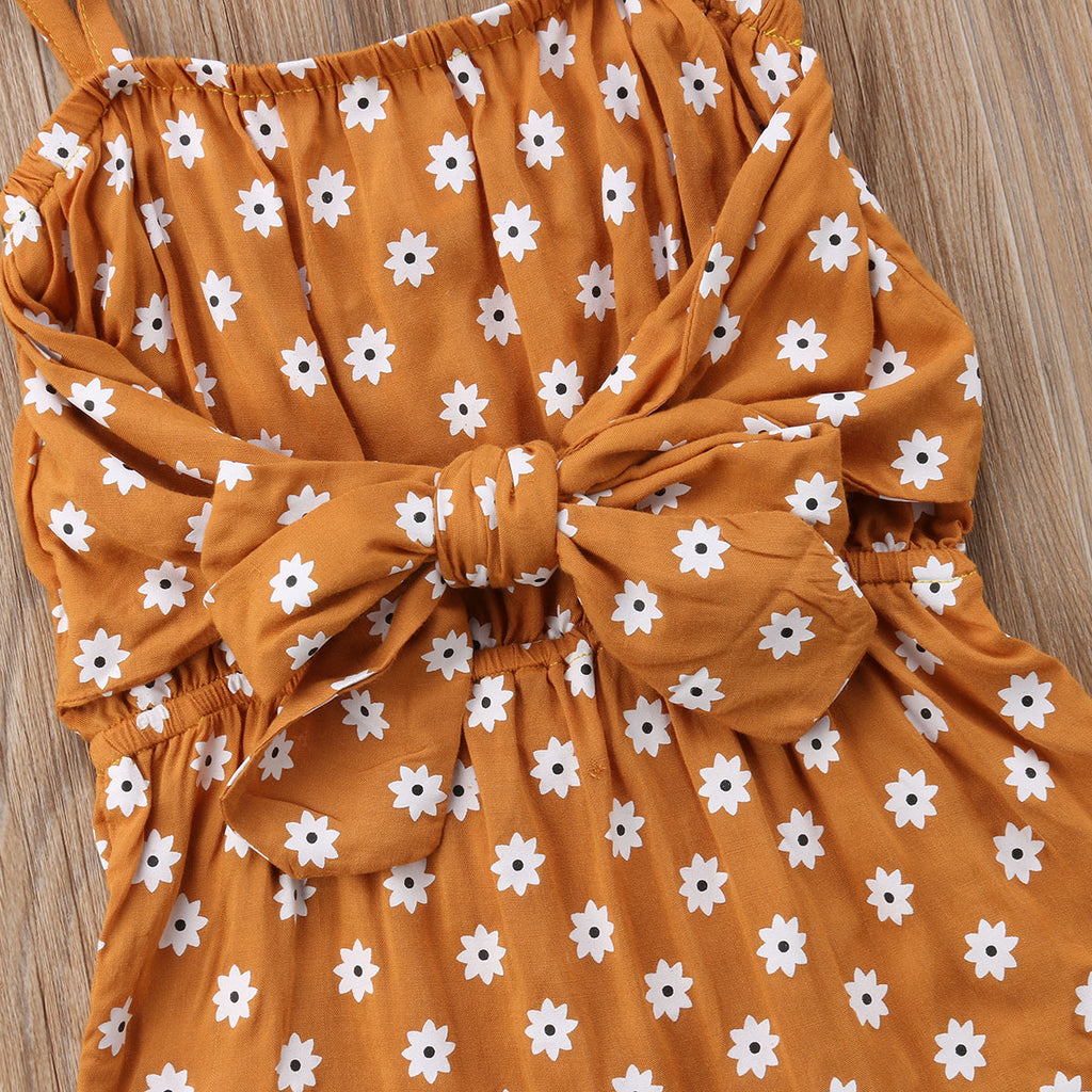 Leora Summer Romper Newborn Baby Girl Strap Bowknot Floral Romper Polka Dot Jumpsuit Outfits Sun suit — Soft Summer Outfit with Adjustable Tie Straps