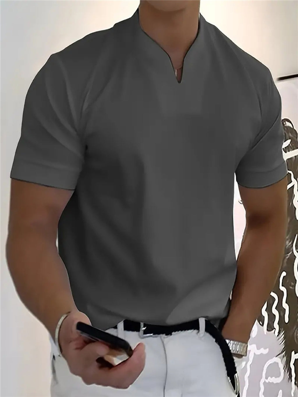 Men’s V-Notch Short Sleeve Shirt – Athletic Fit, Modern Summer Style