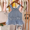 Denim Ruffle Baby Dress — Soft Suspender Romper with Tulle Skirt Detail