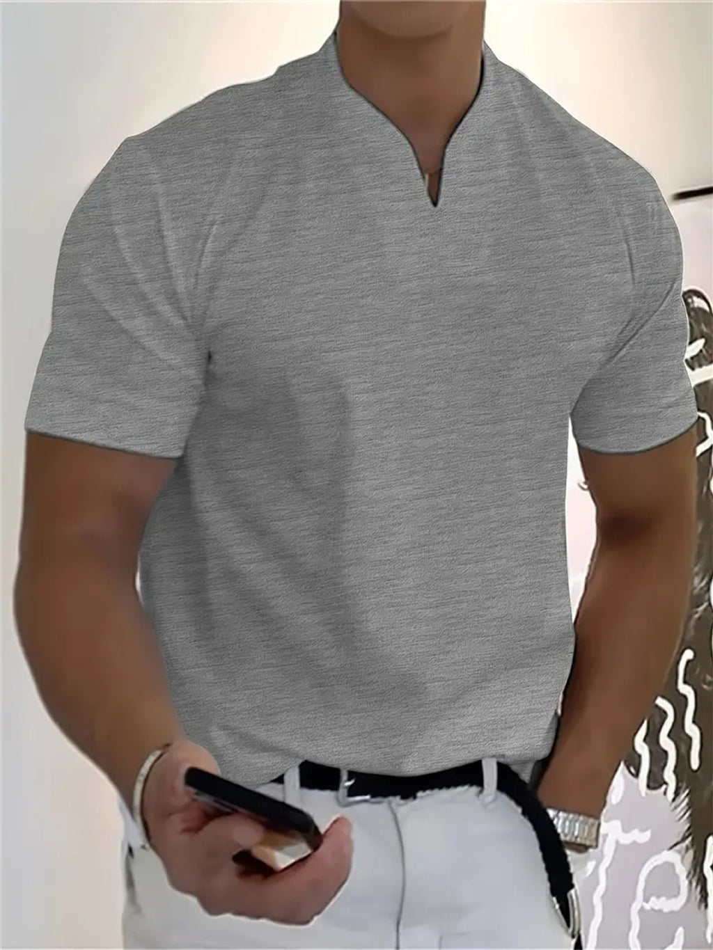 Men’s V-Notch Short Sleeve Shirt – Athletic Fit, Modern Summer Style