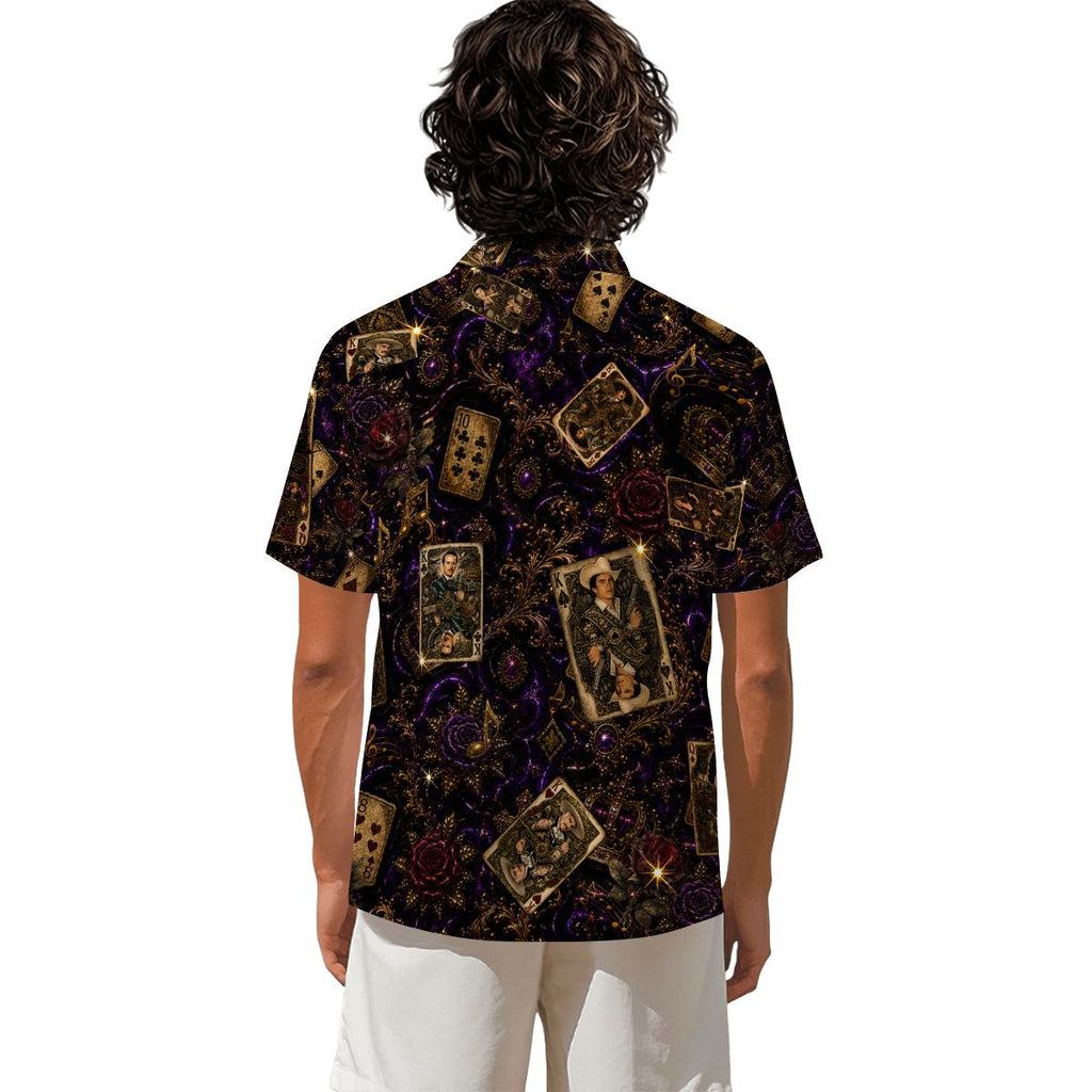 Men's Mexican Music Hawaiian Shirt | Playing Card Button Up | Ranchera, Banda & Corridos | Festival Shirt | Resort Wear-Sleeve Button-Down Shirt