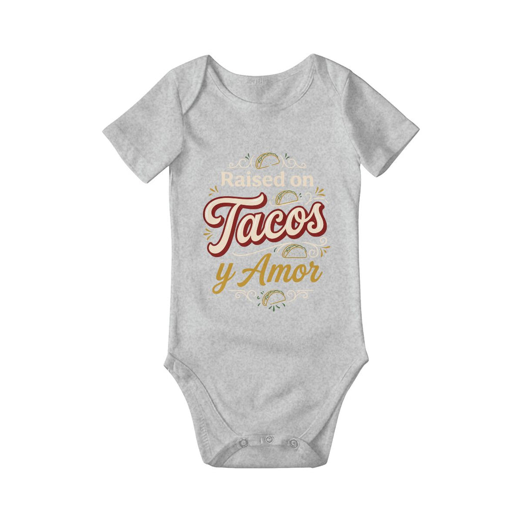 Raised on Tacos y Amor Baby Onesie – Funny Cultura Baby Bodysuit