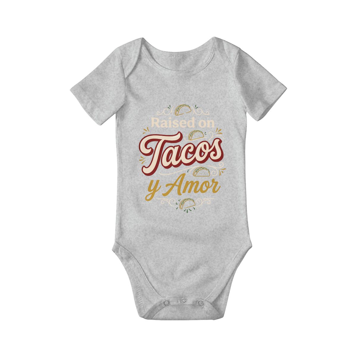 Raised on Tacos y Amor Baby Onesie – Funny Cultura Baby Bodysuit