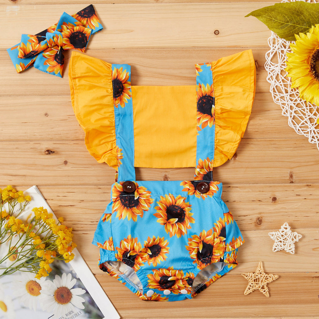 Sunflower Summer Baby Romper Set – Cute Ruffle Outfit for Parties & Family Gatherings