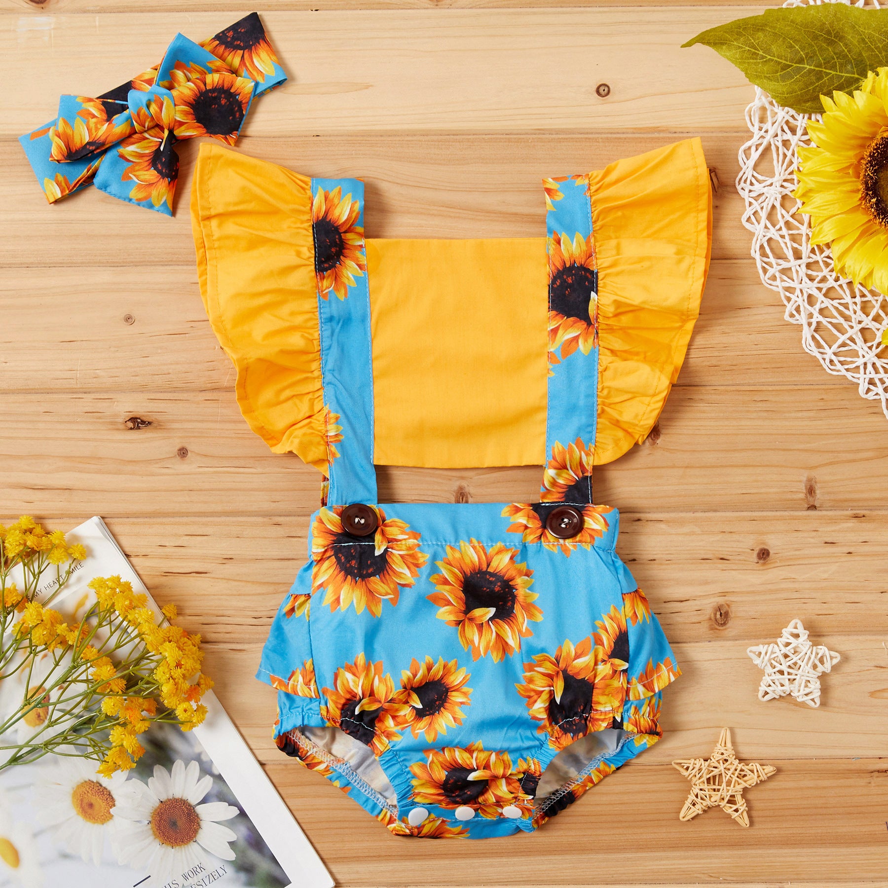 Sunflower Summer Baby Romper Set – Cute Ruffle Outfit for Parties & Family Gatherings