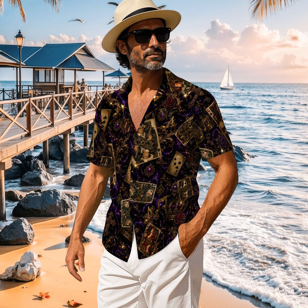 Men's Mexican Music Hawaiian Shirt | Playing Card Button Up | Ranchera, Banda & Corridos | Festival Shirt | Resort Wear-Sleeve Button-Down Shirt