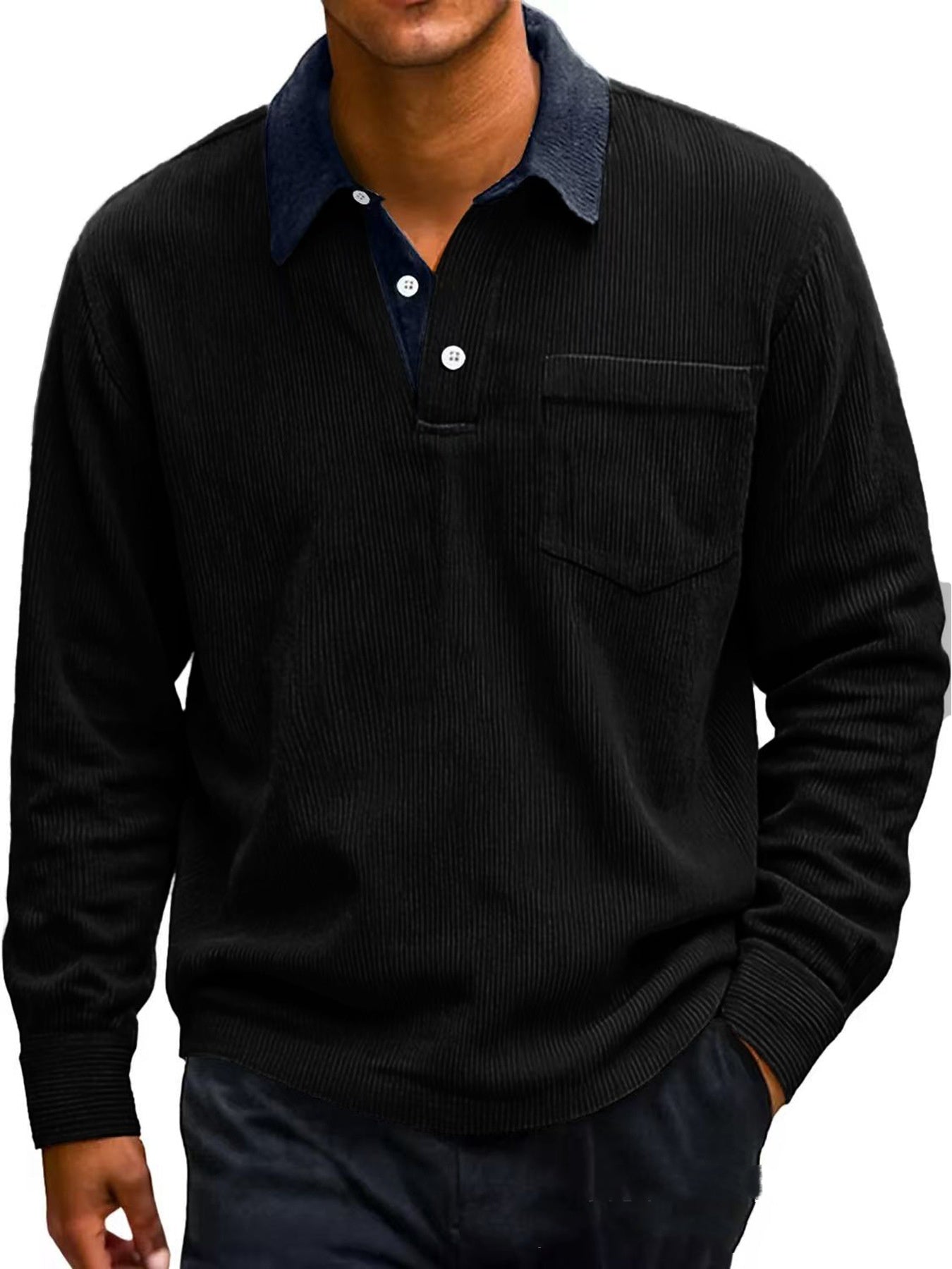 Men’s Vintage Corduroy Polo – Clean Fit Long Sleeve Shirt