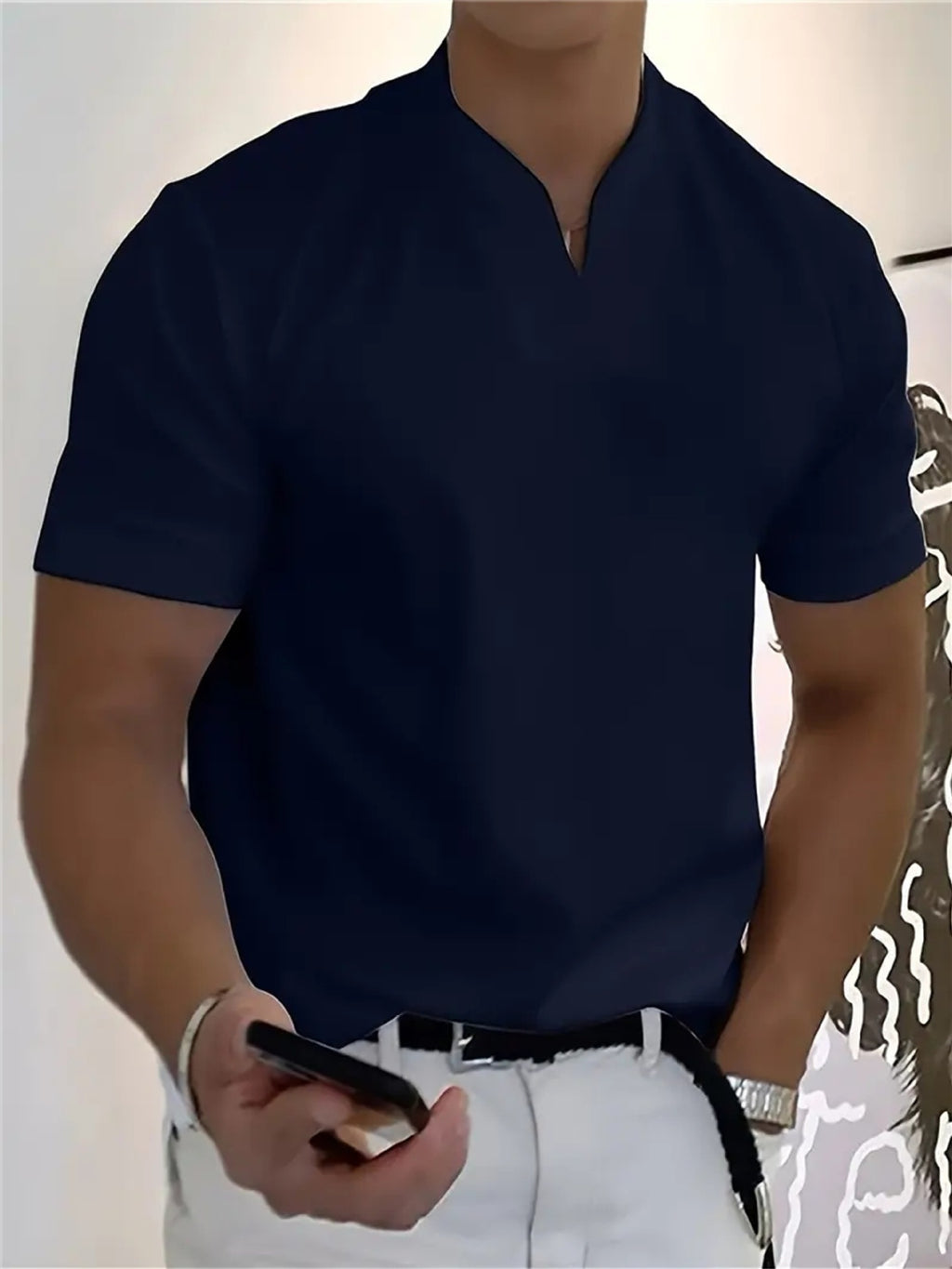 Men’s V-Notch Short Sleeve Shirt – Athletic Fit, Modern Summer Style