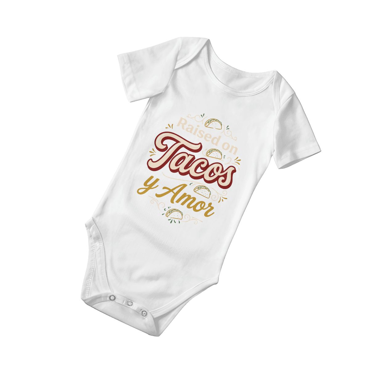 Raised on Tacos y Amor Baby Onesie – Funny Cultura Baby Bodysuit