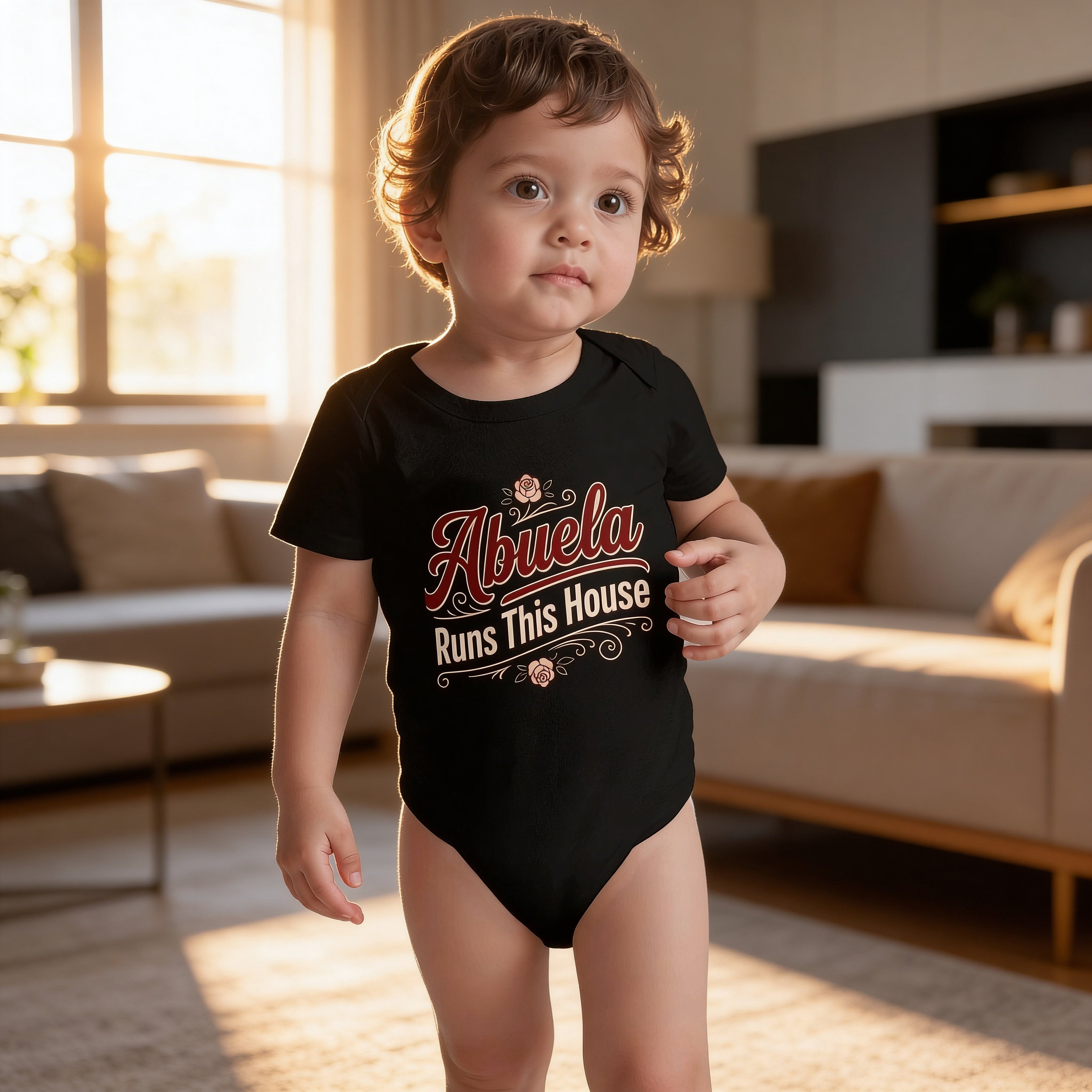 Abuela Runs This House Baby Onesie – Funny Cultura Baby Bodysuit