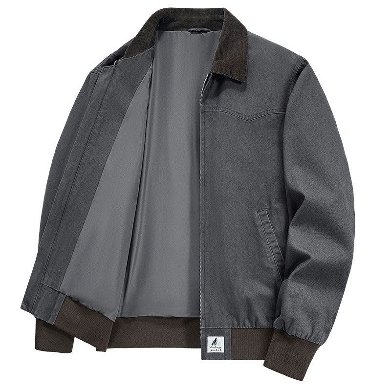 Men’s Casual Workwear Jacket – Modern Fit, Everyday Style for spring And Autumn Washed Denim Work Jacket With Lapel For Young Men