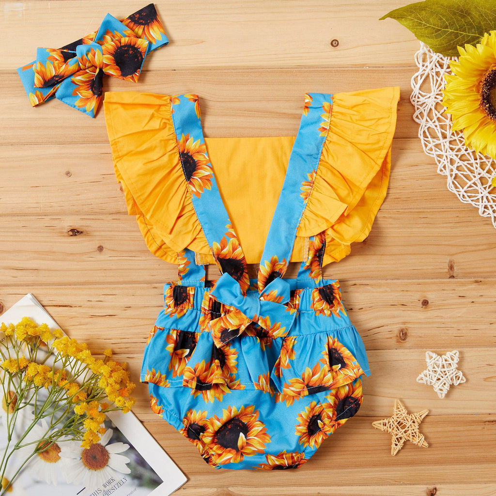 Sunflower Summer Baby Romper Set – Cute Ruffle Outfit for Parties & Family Gatherings