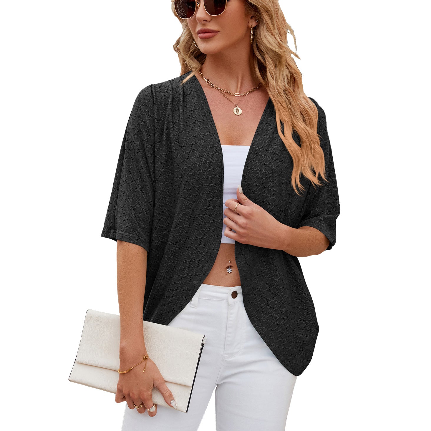 Effortless Everyday Cardigan – Lightweight Open Front Layer/Half Sleeves Cardigan Knitted Cardigan Coat Office Cardigan