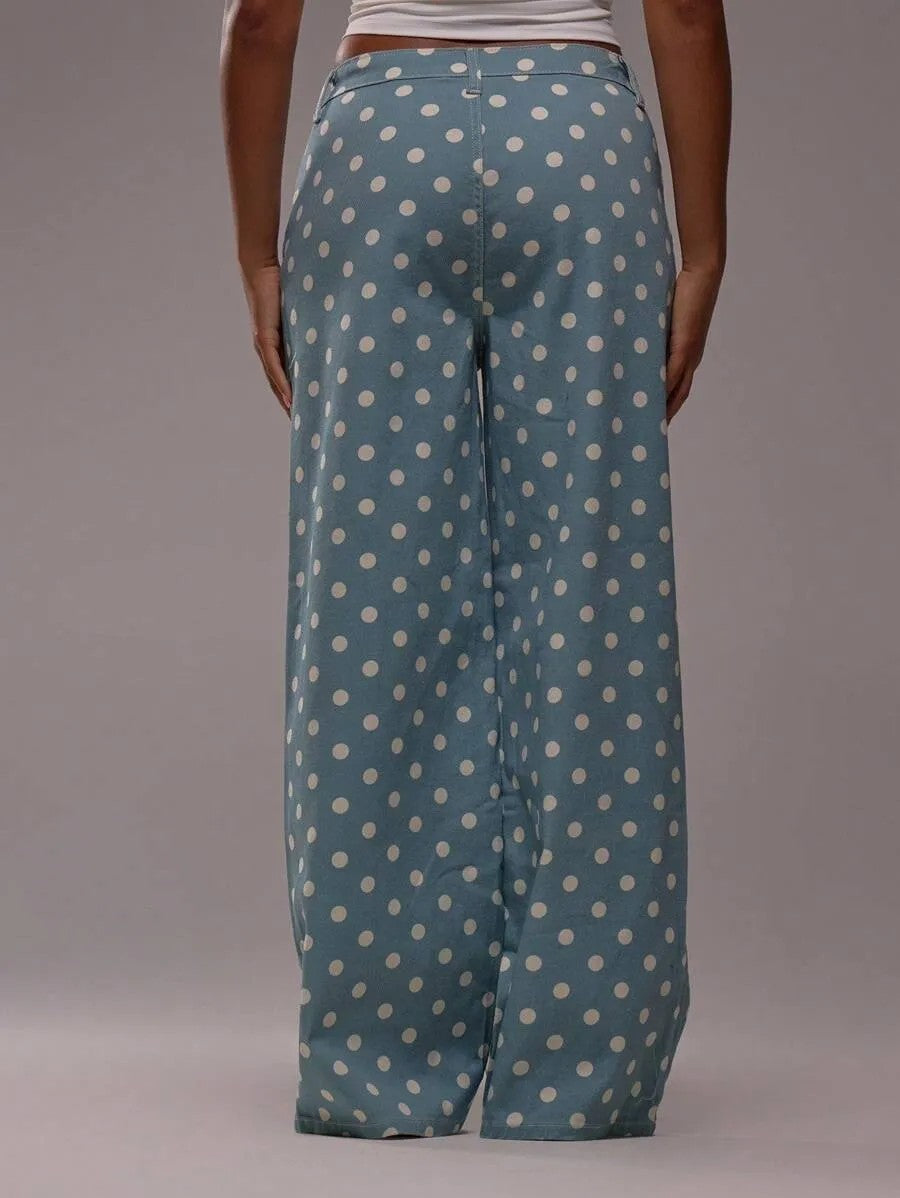 “Polka Dot Wide-Leg Pants – High-Waist Statement Fit”  Mid-rise Non-stretch Jeans