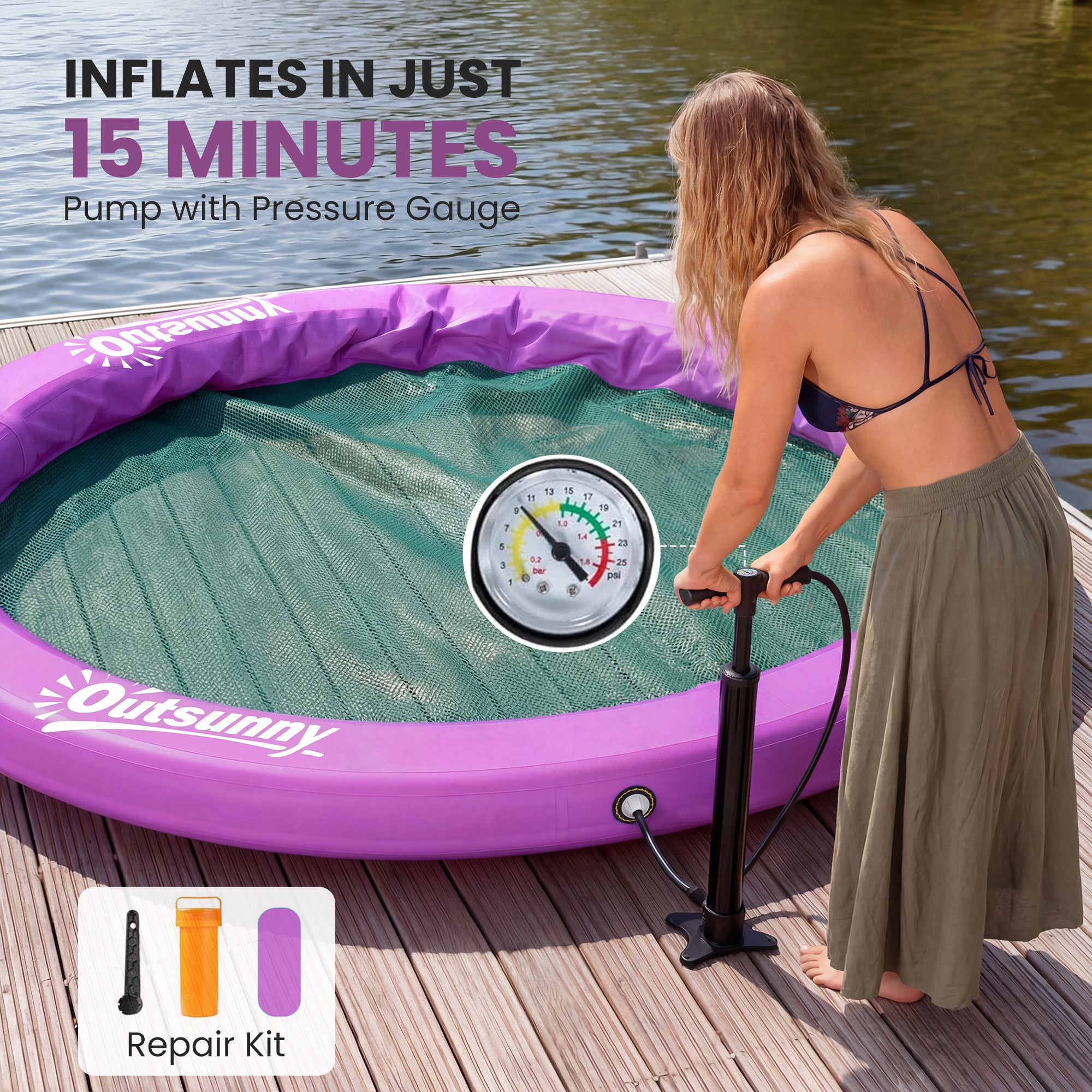 8FT Inflatable Water Hammock – Floating Chill Lounge inflatable Floating Dock Platform for for Lakes, Pools, Oceans, Purple