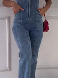 “Contour Fit Denim Jumpsuit – Sculpted Zip Front One-Piece”