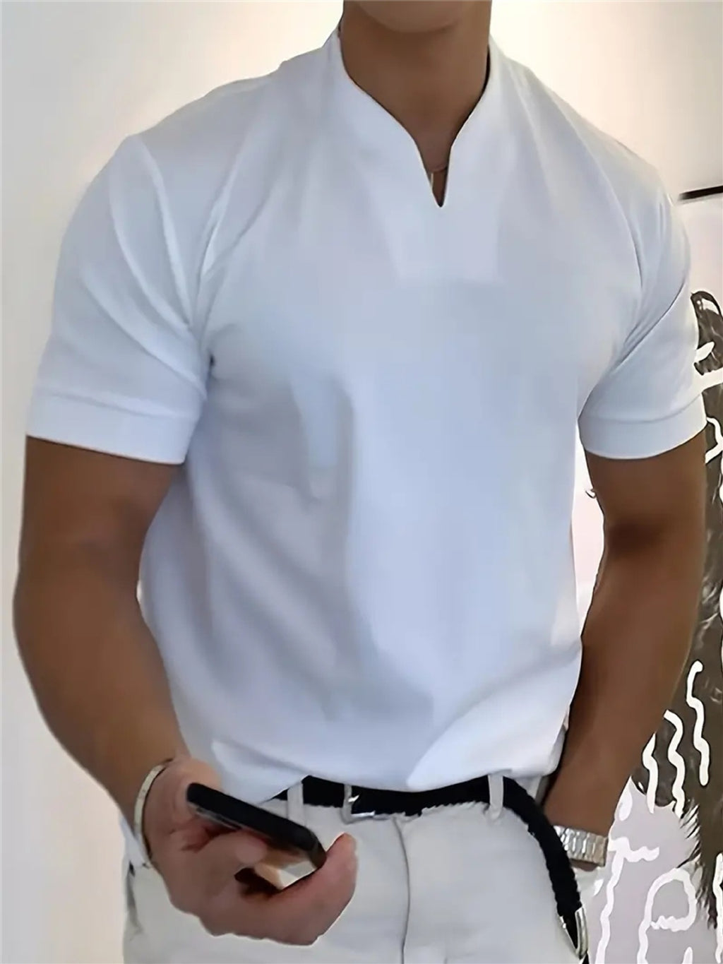 Men’s V-Notch Short Sleeve Shirt – Athletic Fit, Modern Summer Style