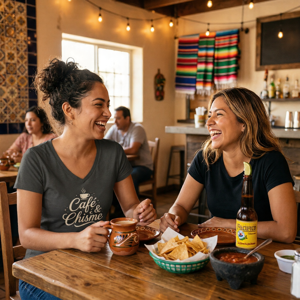 Café & Chisme V-Neck Tee