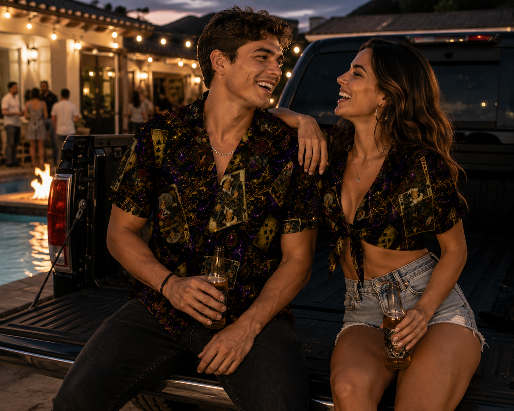 Men's Mexican Music Hawaiian Shirt | Playing Card Button Up | Ranchera, Banda & Corridos | Festival Shirt | Resort Wear-Sleeve Button-Down Shirt
