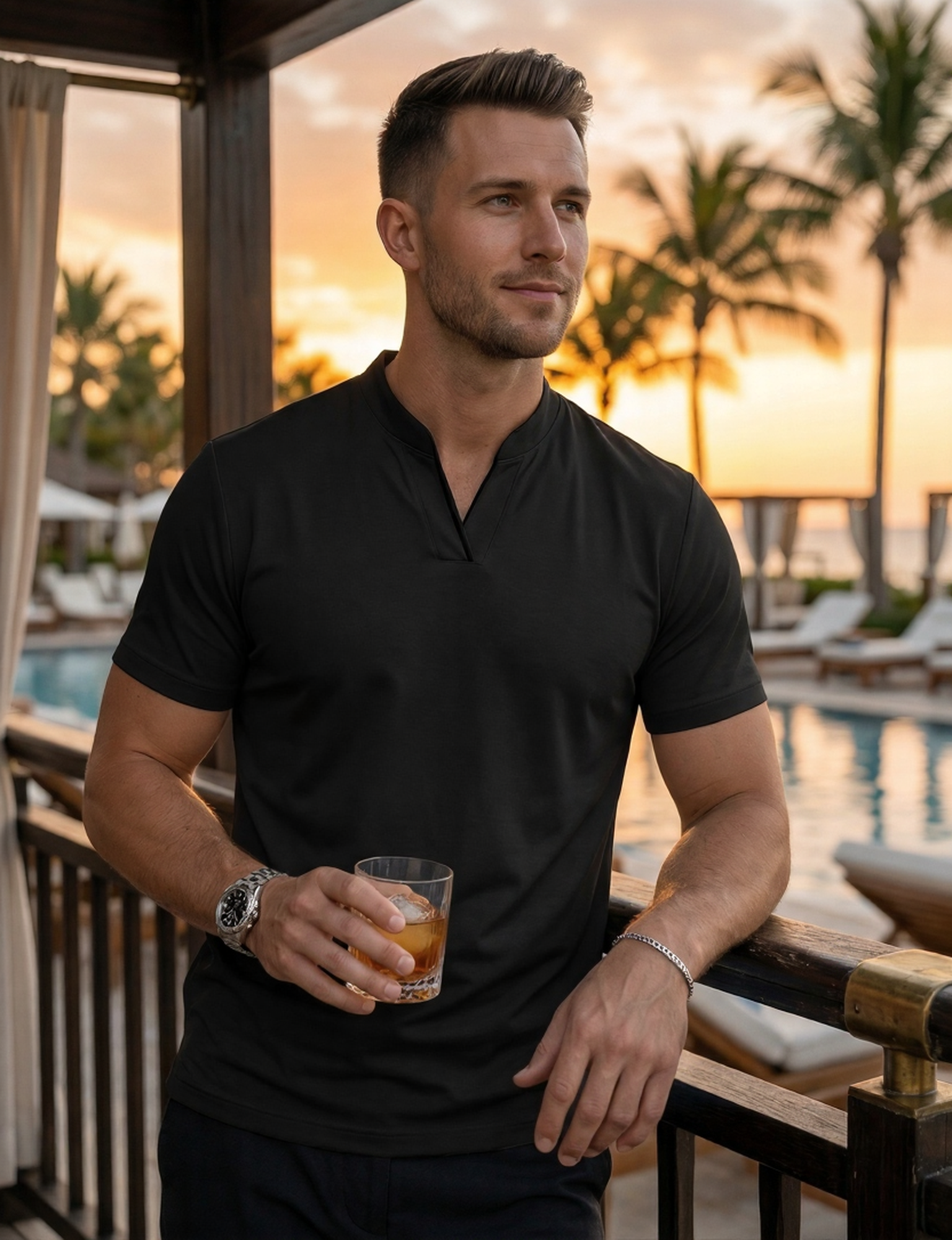 Men’s V-Notch Short Sleeve Shirt – Athletic Fit, Modern Summer Style