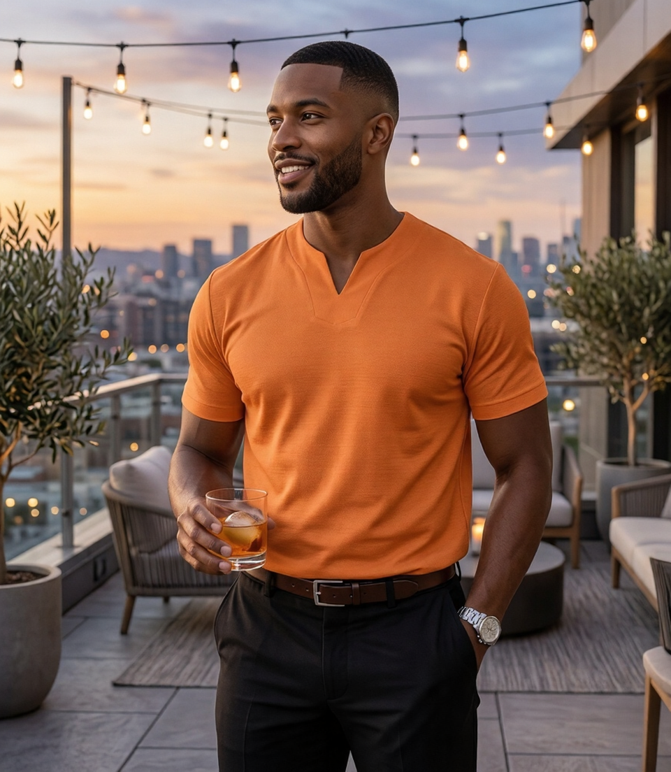 Men’s V-Notch Short Sleeve Shirt – Athletic Fit, Modern Summer Style