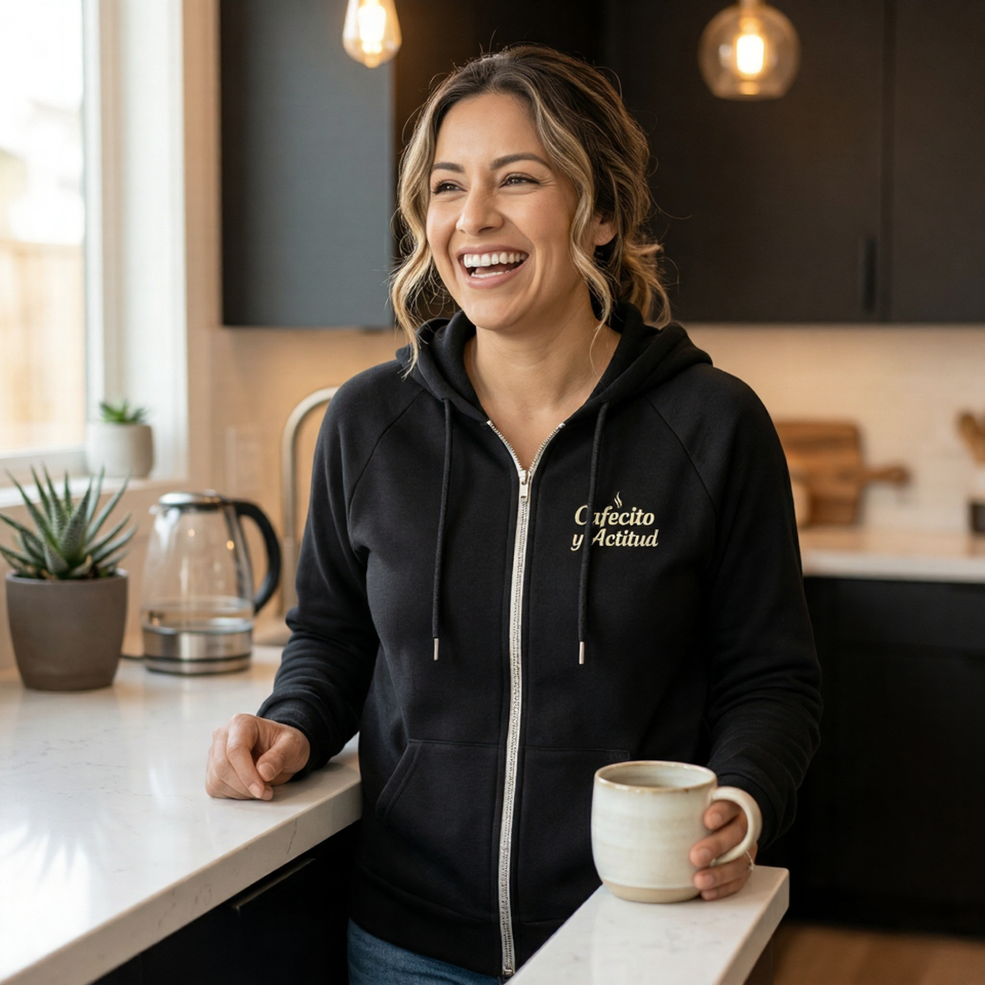 Chisme Fino Zip Hoodie – Cafecito y Actitud Edition