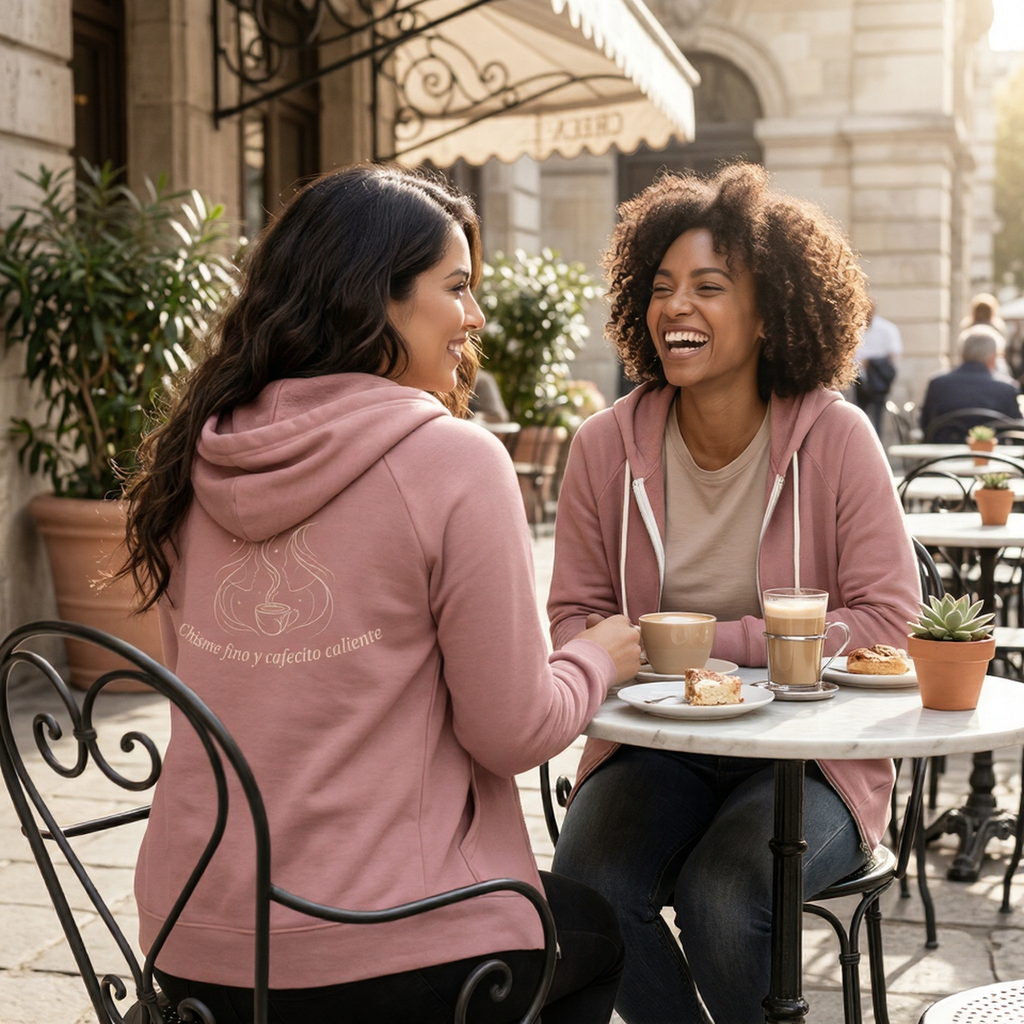 Chisme Fino Zip Hoodie – Cafecito y Actitud Edition