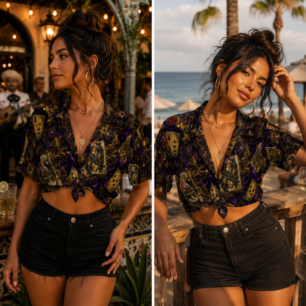 Men's Mexican Music Hawaiian Shirt | Playing Card Button Up | Ranchera, Banda & Corridos | Festival Shirt | Resort Wear-Sleeve Button-Down Shirt