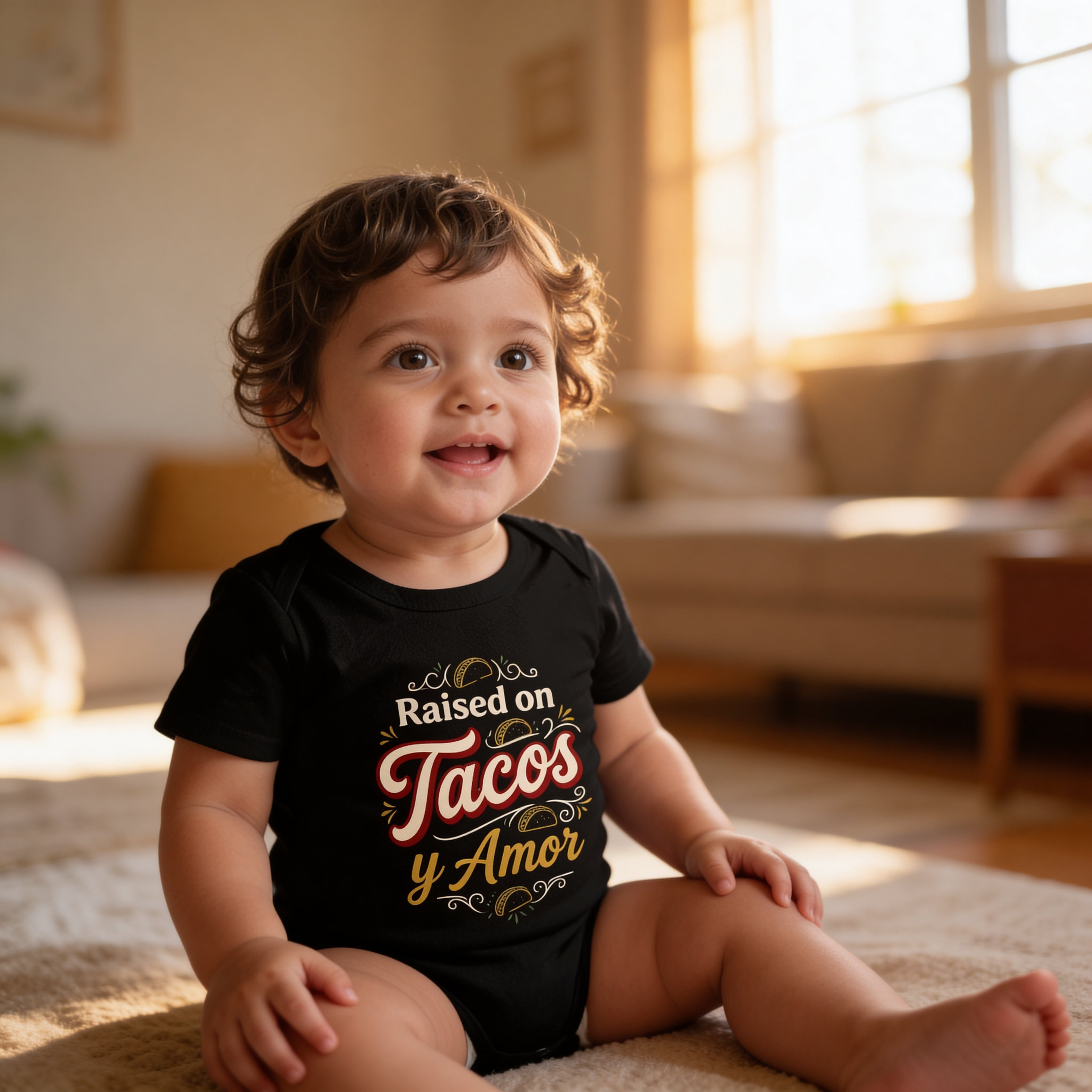 Raised on Tacos y Amor Baby Onesie – Funny Cultura Baby Bodysuit