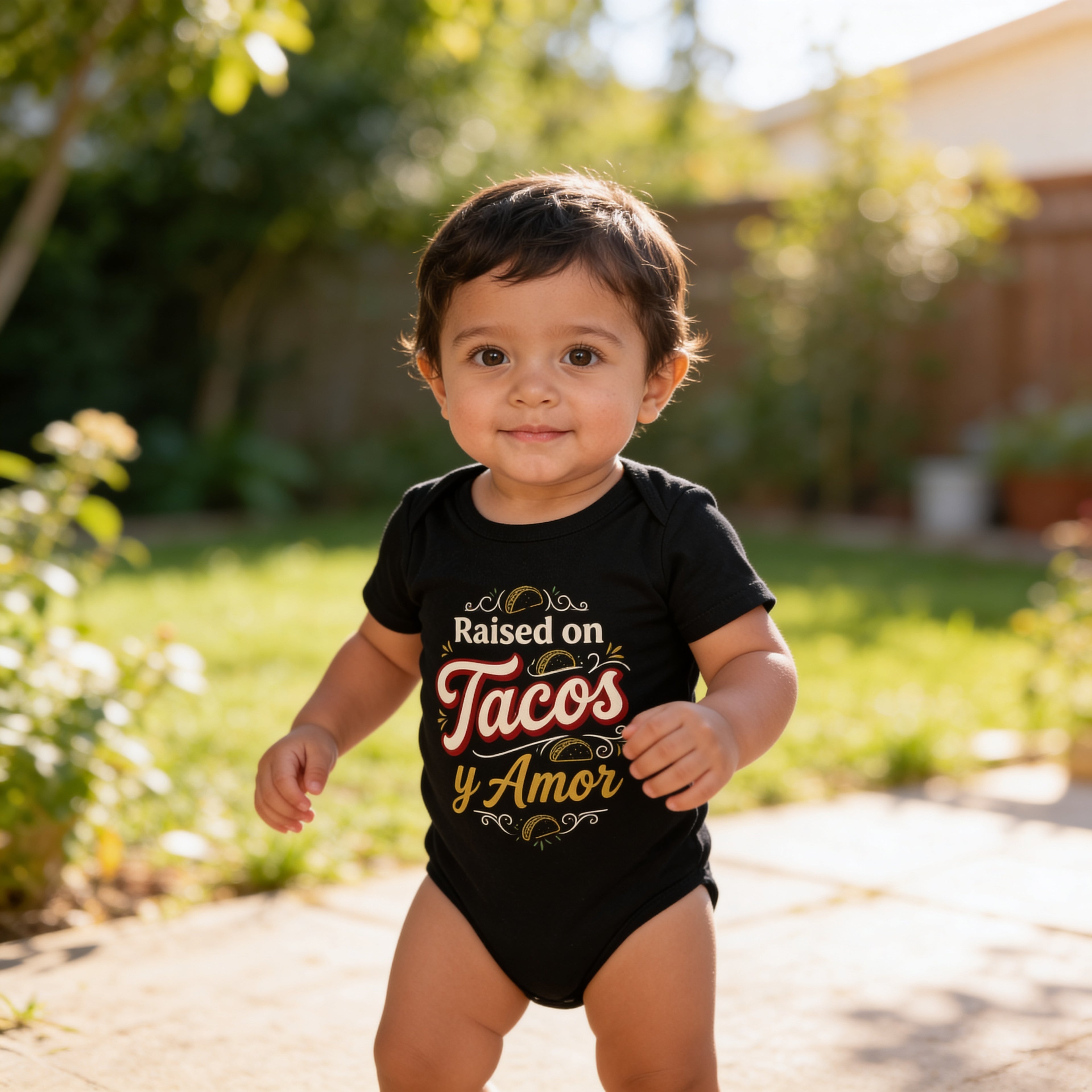Raised on Tacos y Amor Baby Onesie – Funny Cultura Baby Bodysuit