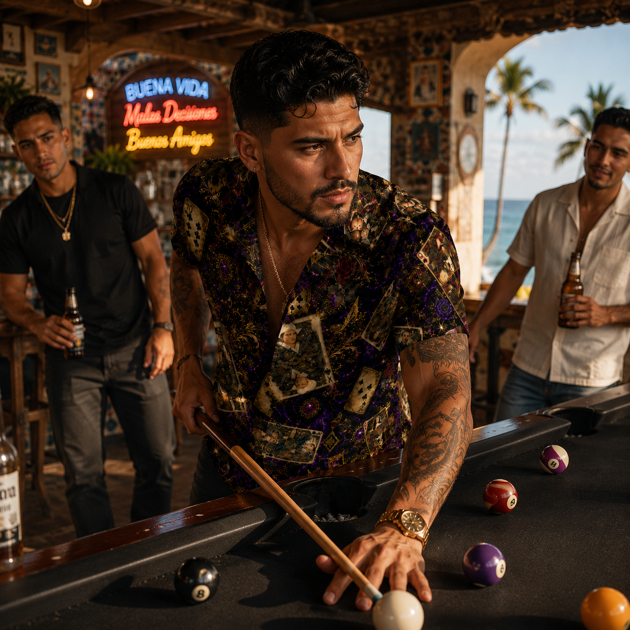 Men's Mexican Music Hawaiian Shirt | Playing Card Button Up | Ranchera, Banda & Corridos | Festival Shirt | Resort Wear-Sleeve Button-Down Shirt