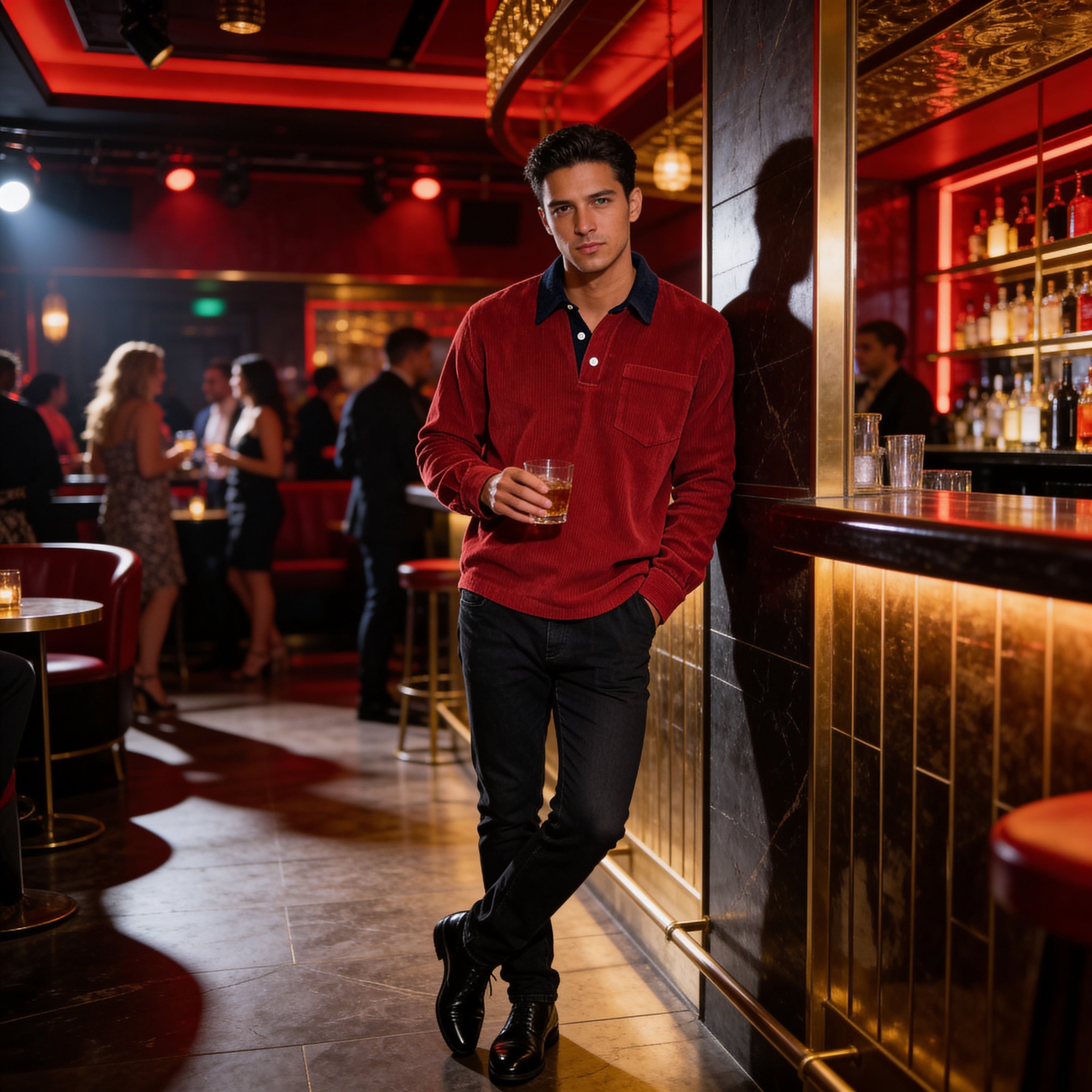 Men’s Vintage Corduroy Polo – Clean Fit Long Sleeve Shirt