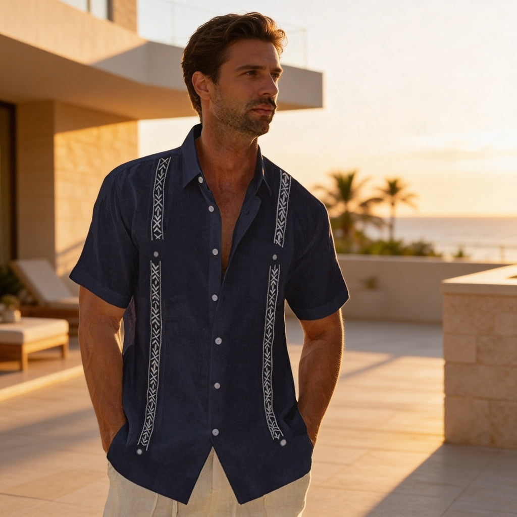 Men’s Modern Cuban Guayabera Shirt – Lightweight Summer Button-Up