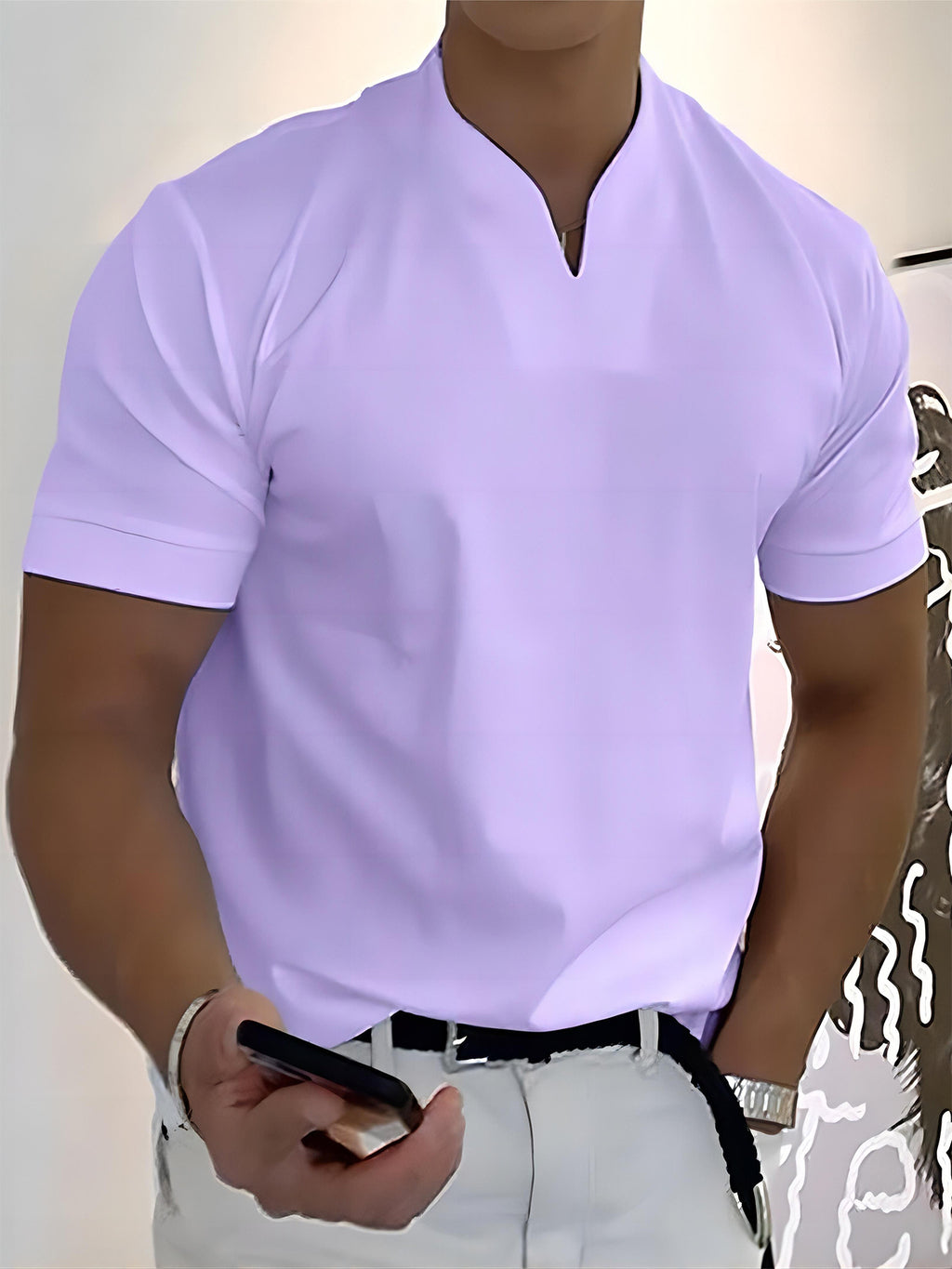 Men’s V-Notch Short Sleeve Shirt – Athletic Fit, Modern Summer Style