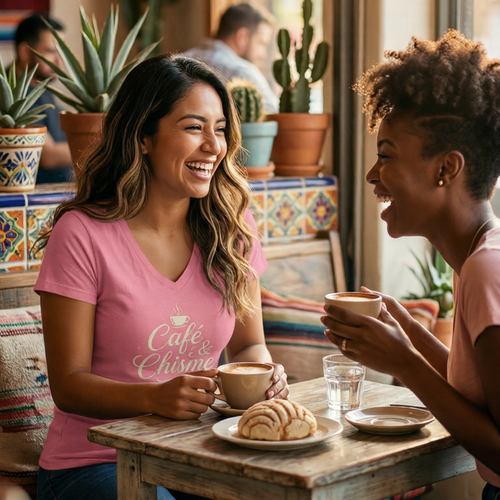 Café & Chisme V-Neck Tee