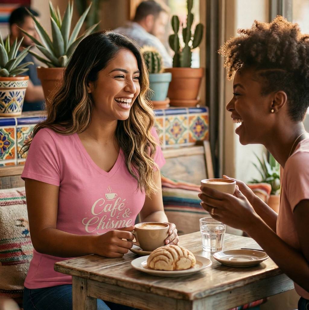 Café & Chisme V-Neck Tee