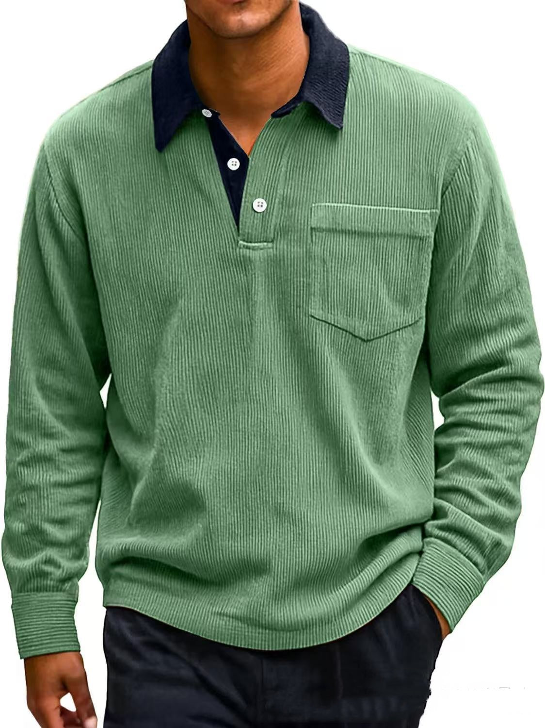 Men’s Vintage Corduroy Polo – Clean Fit Long Sleeve Shirt